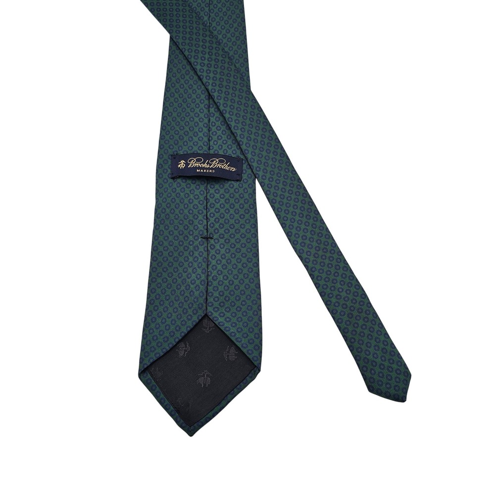 Brooks Brothers Makers Silk Tie Vintage Green Blue Medallion Pattern Italy USA